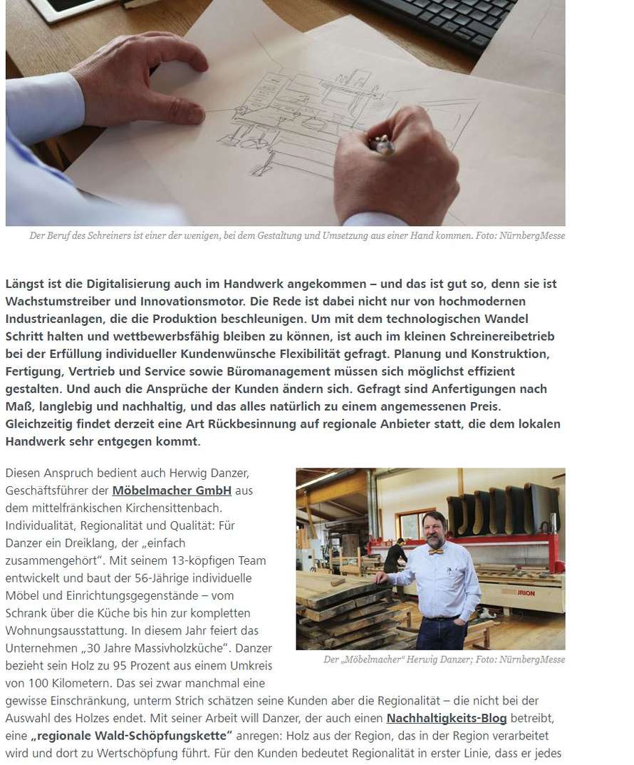 Artikel der Nürnbergmesse über die Arbeit der Möbelmacher