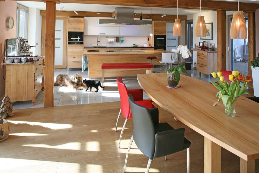 Buche-Massivholzküche mit Hund und Katz 